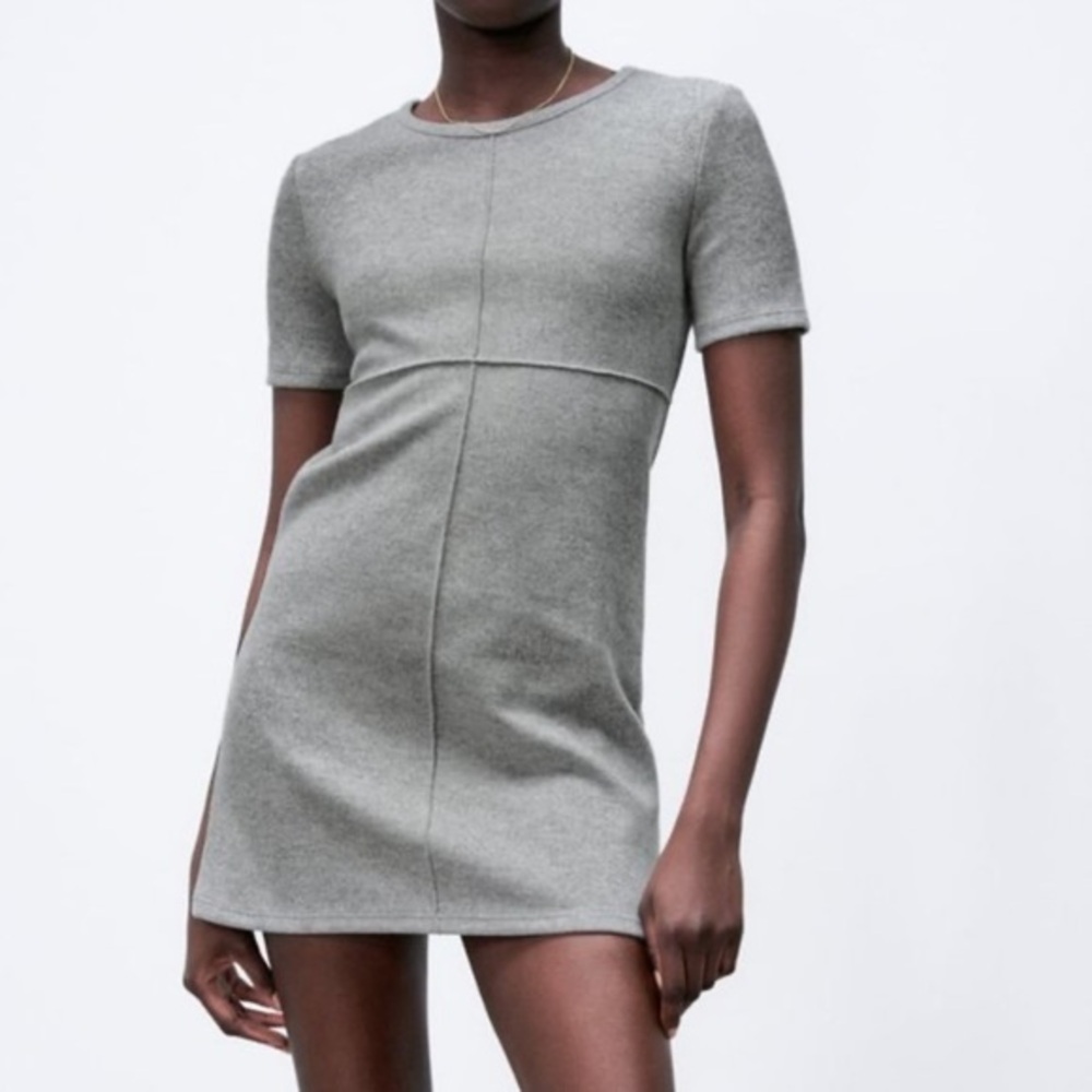 Zara minimalist grey‎ marl round neck short sleeve mini dress small